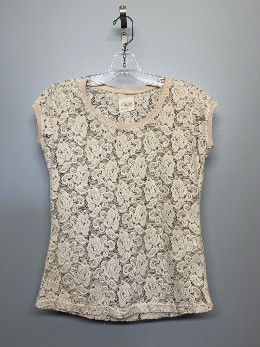Zara Cream White Lace Knit Sheer Floral Blouse